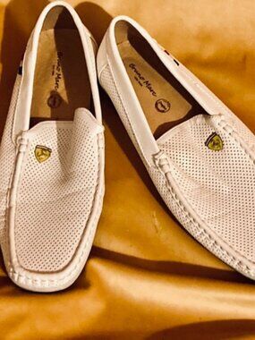 Bruno Marc white leather loafers
